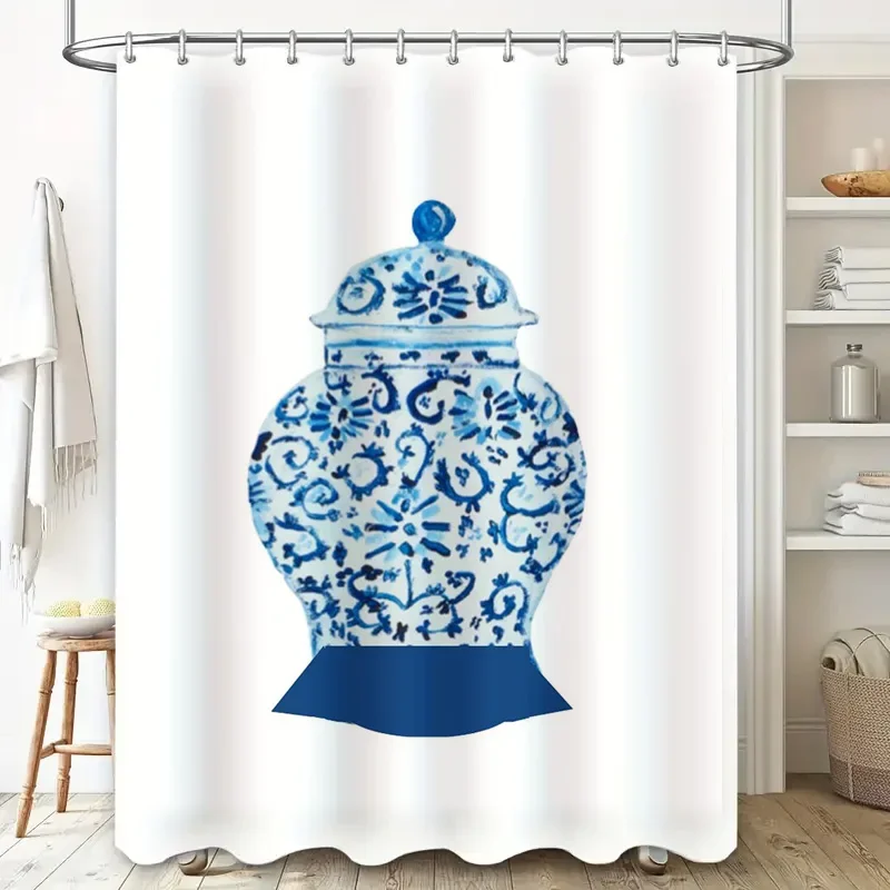 

Элегантная сине-белая занавеска для душа с фарфоровым узором для украшения дома, украшения для ванной комнаты, удлиненный размер 72x84 дюймов [3 упаковки