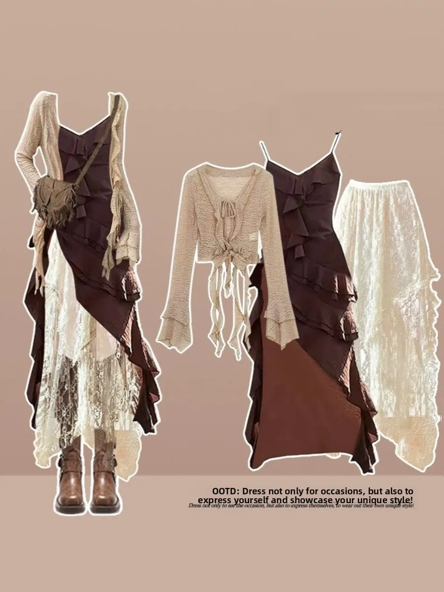 Falda Midi Estilo Desierto para Mujer, Cintura Media, Corte en A, Temática Cowboy y Wasteland, Colección Otoño