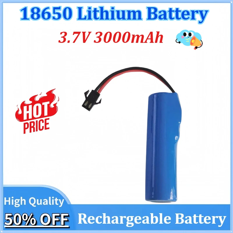 

Newly Upgraded 3.7V 3000mAh 18650 Lithium Rechargeable Battery with Replacement Socket SM Interface Line for Emergency Lighting