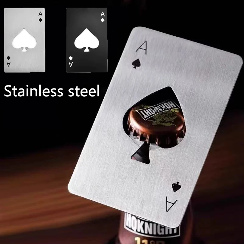 

Black White Creative Stainless Steel Bottle Opener Poker Ace of Spades Pocket Card Wine Beer Soda Cap Decapper Kitchen Tools