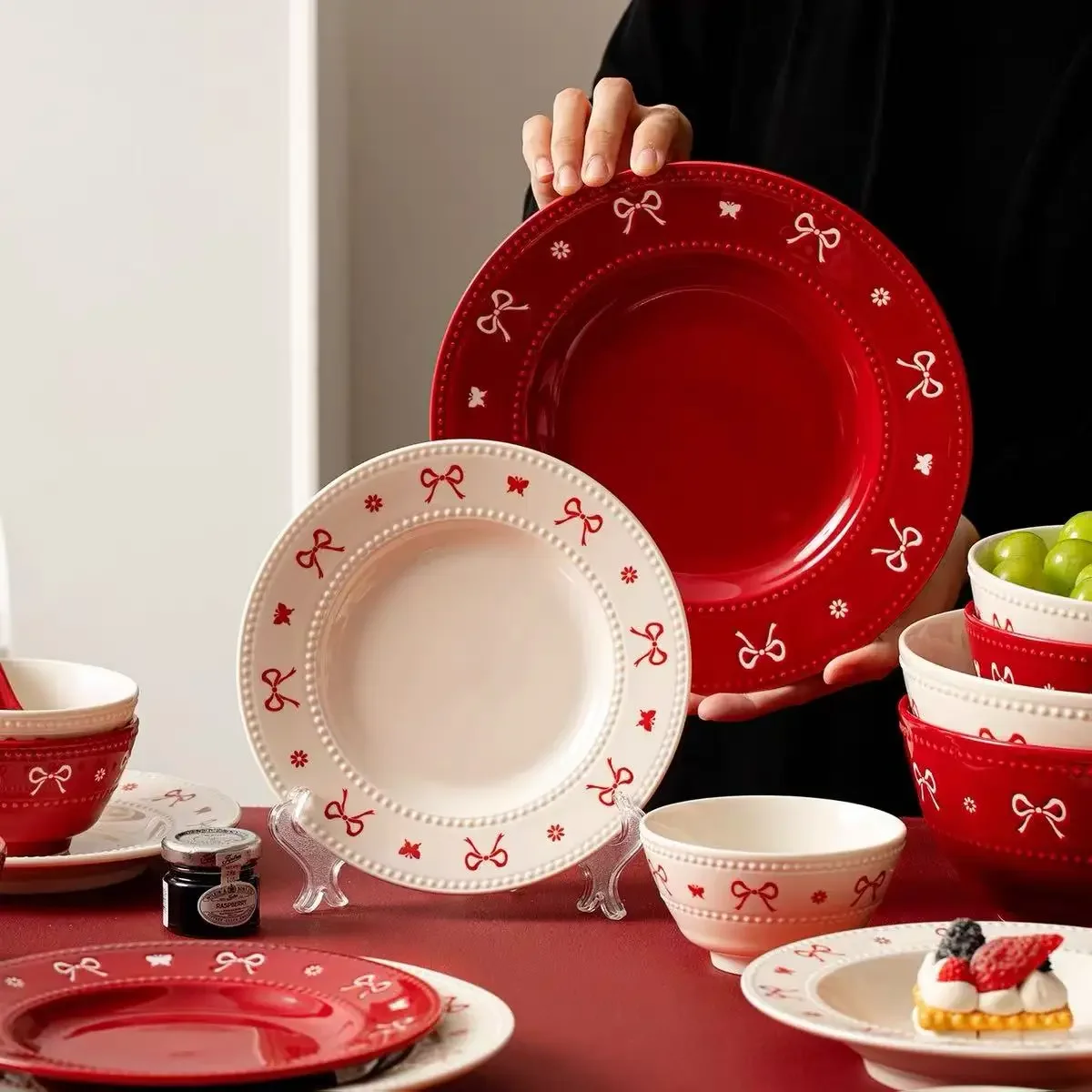 Christmas 2025 Ceramic Plates Full Set Steak Tray Ceramic Dinner Dish Salad Bowl Dish Porcelain Dinnerware
