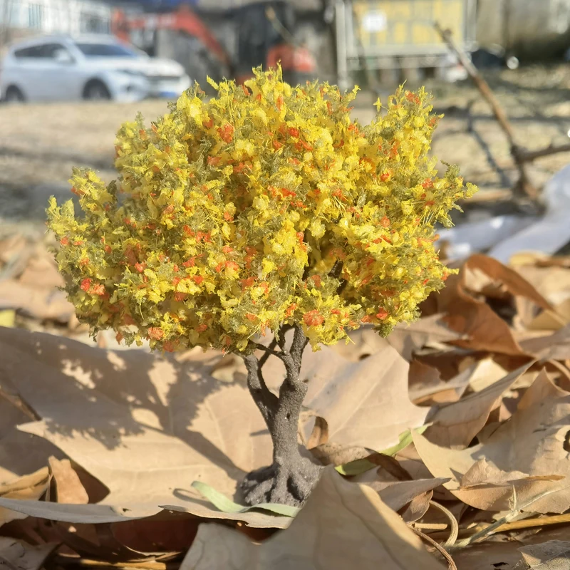 10/15cm Boutique simulación otoño hoja amarilla árbol de alambre modelo hecho a mano árbol paisaje jardinería tren diseño ferroviario casa de muñecas