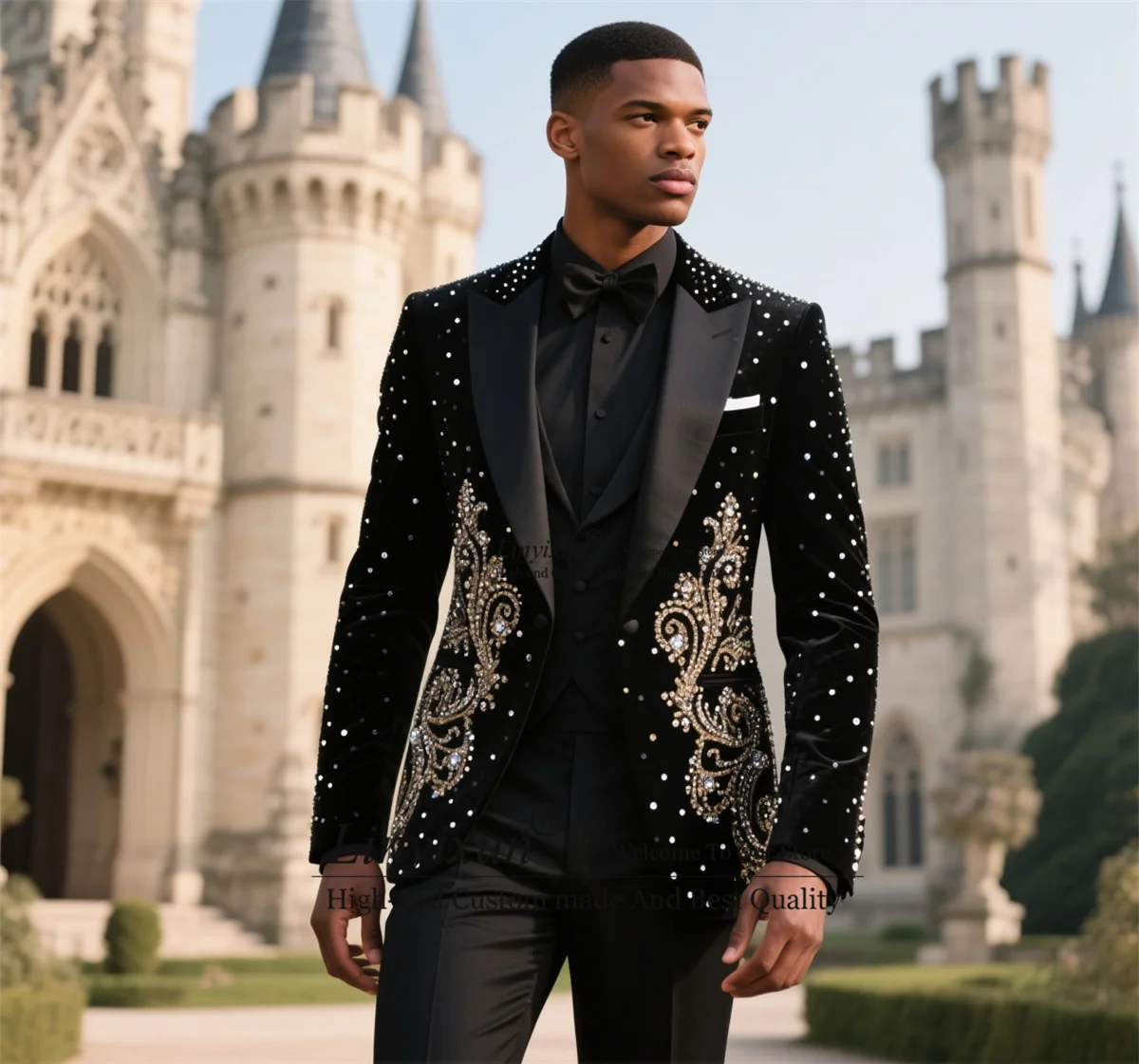 

Sparkly Ornament Rhinestones Men Suits Customized Wedding Tuxedos 3 Pieces Sets Groom Male Blazers Formal Slim Fit Ropa hombre