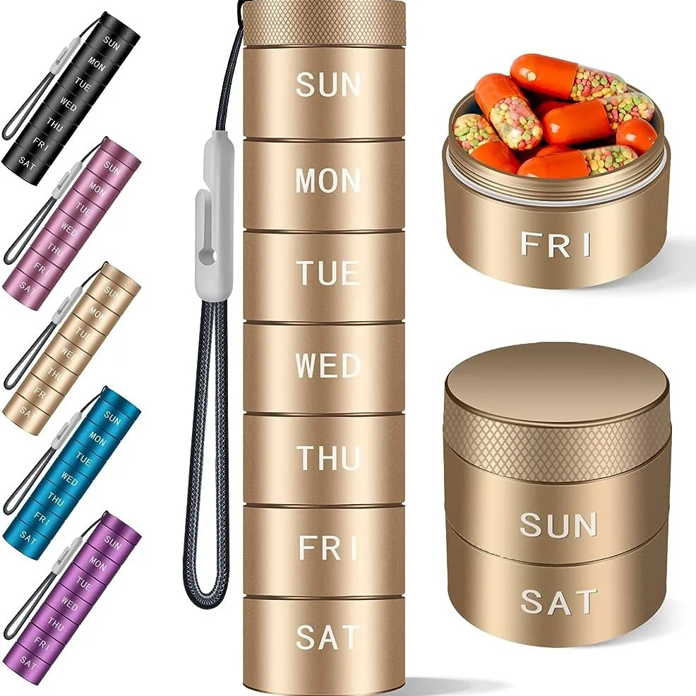 

7 Day Metal Pill Storage Box Outdoor Protable Travel Weekly Pill Case Aluminum Alloy Waterproof Seal Medicine Organizers Bottle
