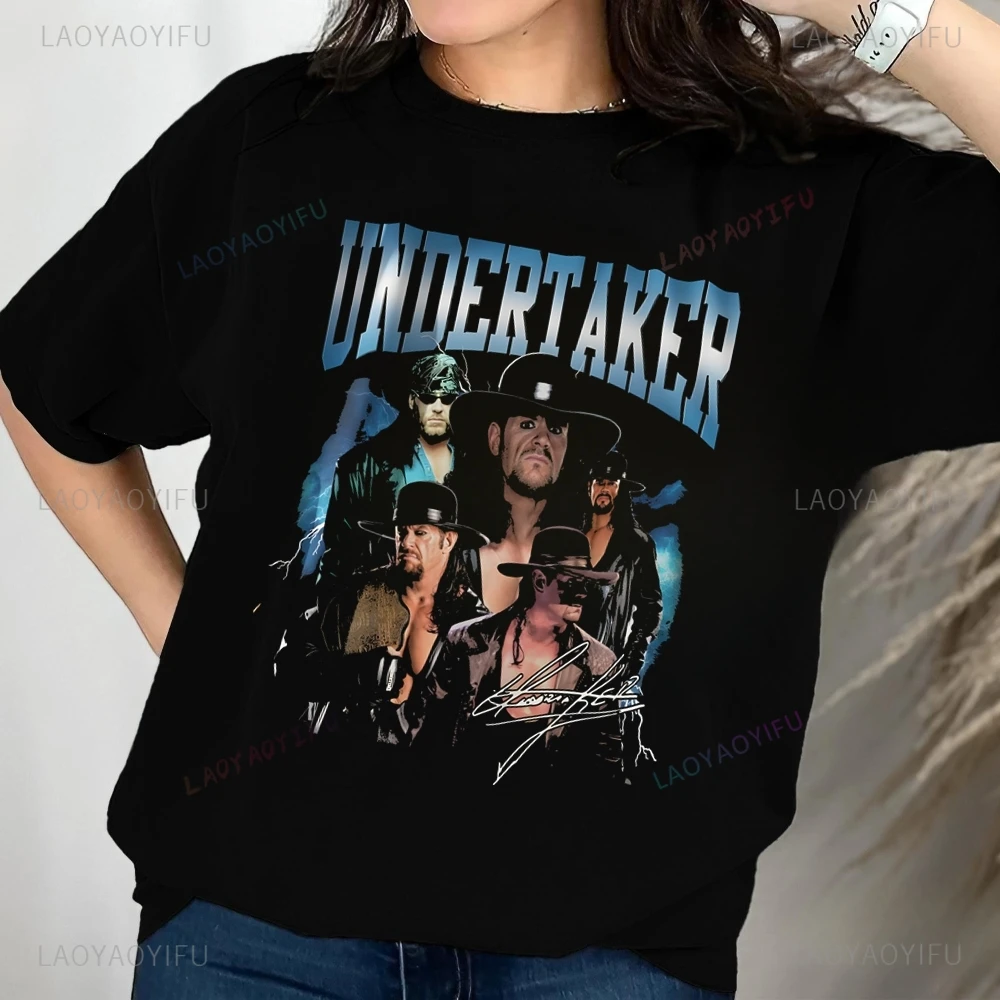 Streetwear Retro WWE WWF UNDERTAKER American Wrestling T-shirt Unisex Trend Short Sleeve Unisex Shirt Graphic Large T-shirt