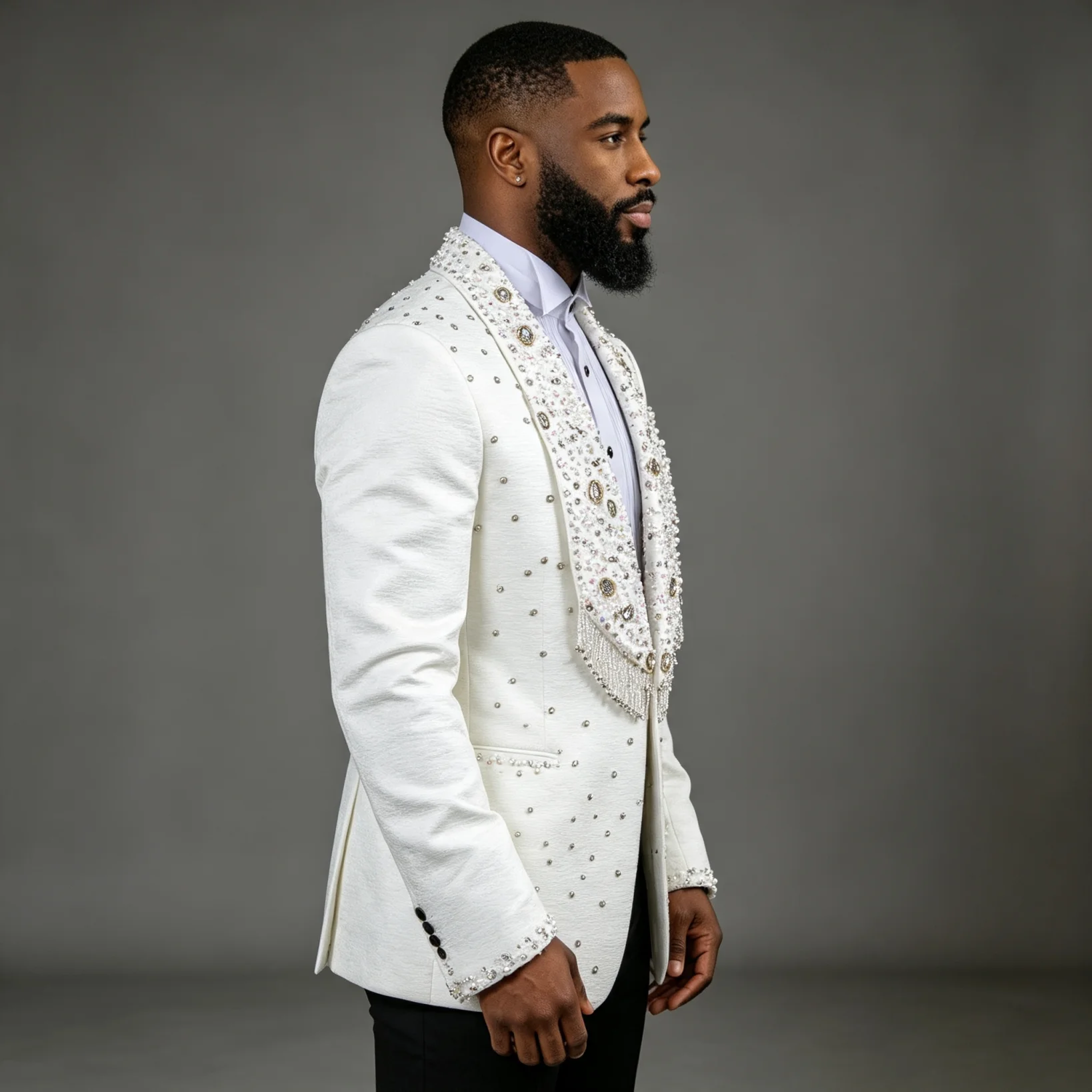 بدلة رجالية فاخرة بيضاء مزينة - مراجعة Men'S Formal Wear No Suit وسعره