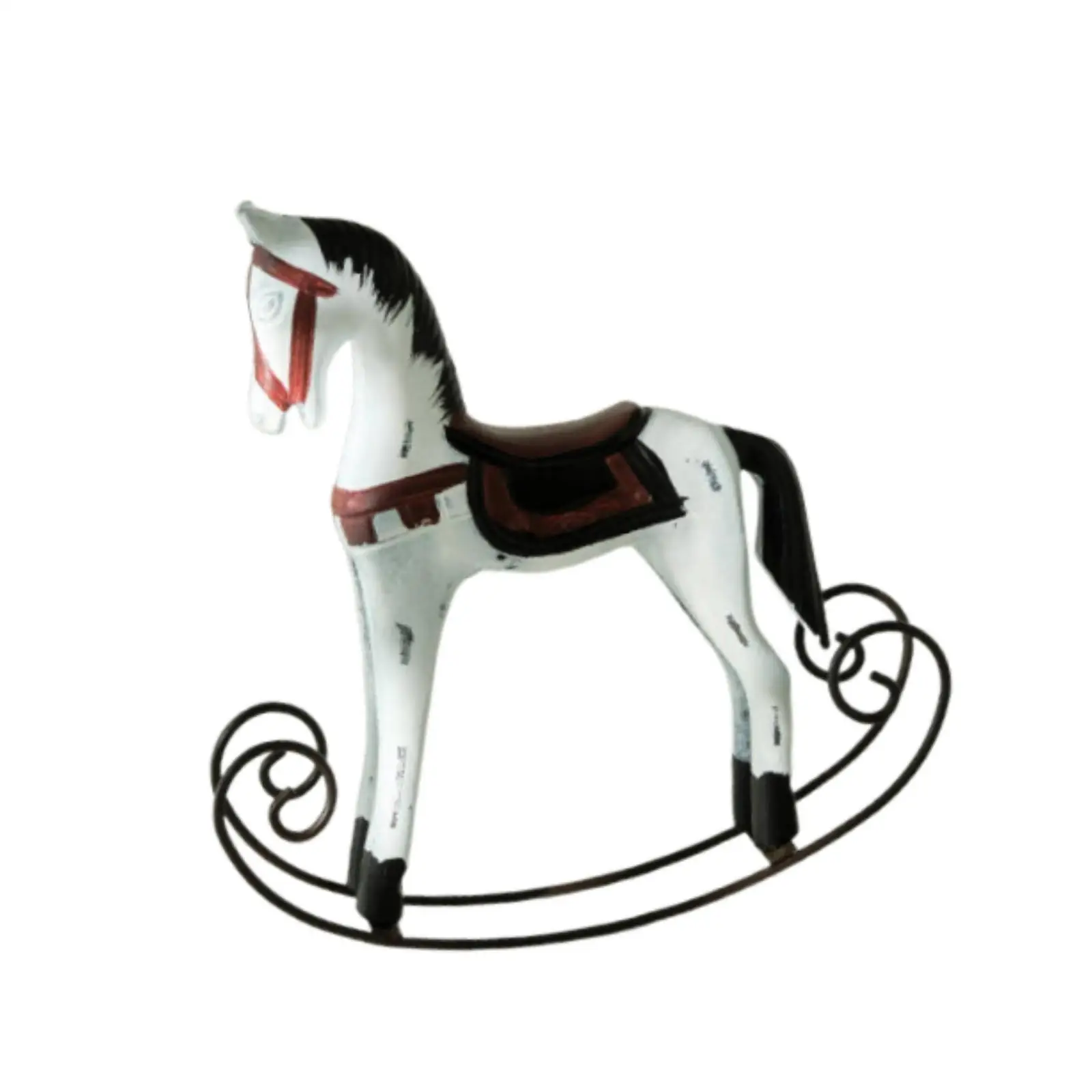 Horse Statue Vintage Rocking Horse Figurine Wooden Animal Decor Desk Figure for Living Room Bedroom Hotel