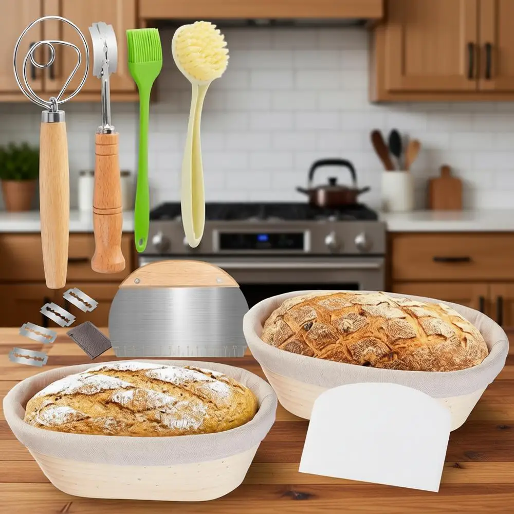 

Oval Sourdough Proving Baskets Set of 2 with 6 Accessories for Sourdough Starter Kit
