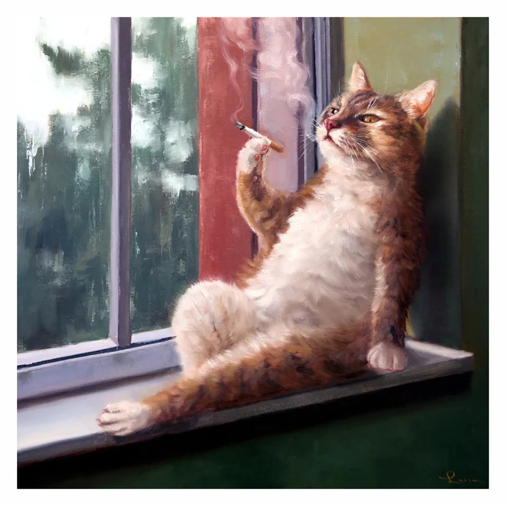 

DIY-5D Diamond Painting Smoking Cat Animals Ghost House Set Full Diamond Embroidery Mosaic Picture Closed home Decor Gift
