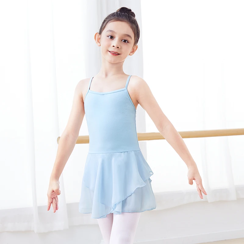 Girls Bowknot Kids Camisole Dance Leotards Chiffon Skirt Ballet Leotard Dress With Lining Dress Gymnastics Leotard