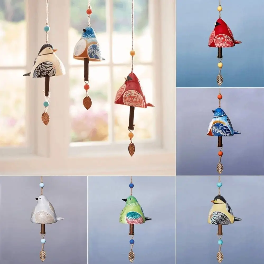 Resin Bird Song Bell Hand Painted Cartoon Design Wind Chime Pendant Style Exquisite Painted Hanging Ornaments Door Decoration