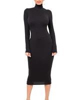Hiver noir col roulé Sexy femmes robe automne à manches longues maigre Midi Boydcon décontracté bleu peluche genou longueur fête Club 4