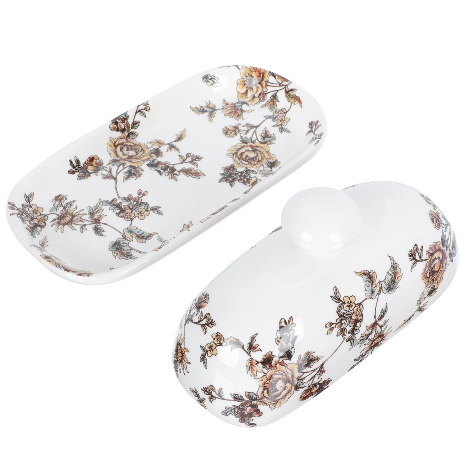 Ceramic Butter Box Exquisite Dish Plate Food Service Serving Containers with Lids Refrigerator Nut