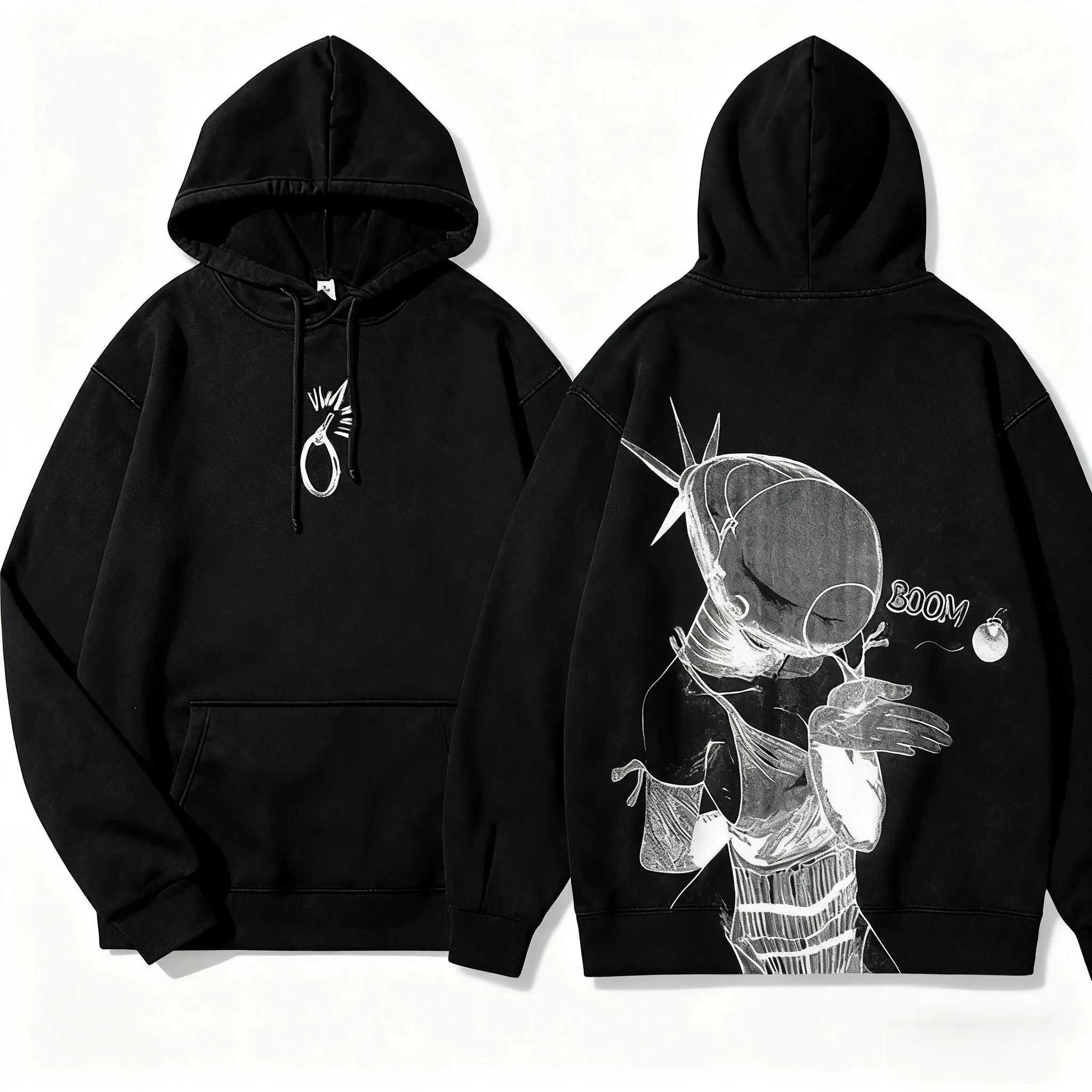 اليابان أنيمي الأجهزة الطرفية هوديس بالمنشار رجل الفيلم Reze قوس مطبوعة البلوز الرجال النساء المتضخم Harajuku طويلة الأكمام هودي #2