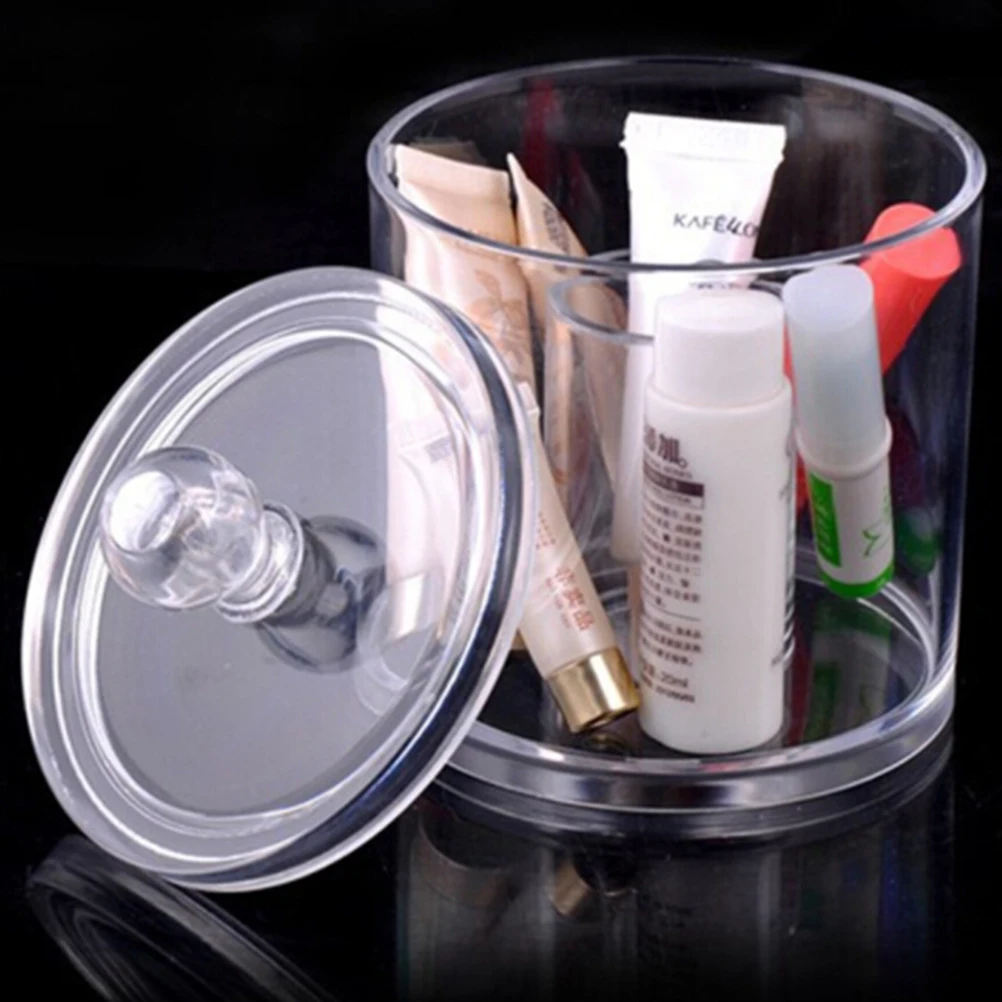 

Transparent Cotton Ball Swab Dispenser Acrylic Round Container Makeup Organizer Jar Dustproof Break Resistant Easy Clean Lid