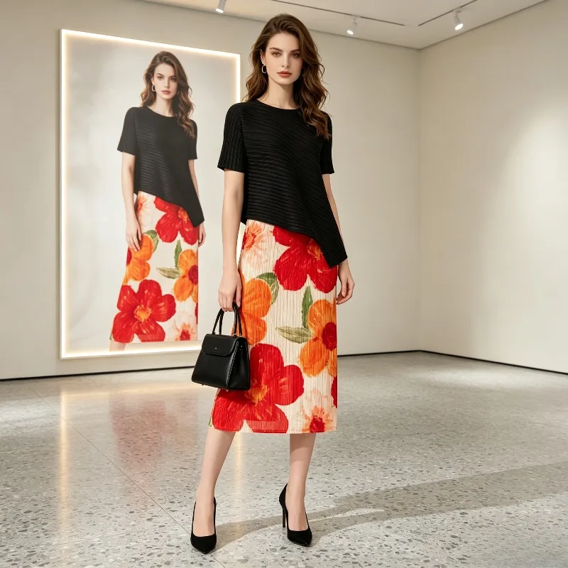 

Miyake Pleated 2026 Summer Skirt New Pleated Casual Fashion Printed High Waist Slimming Straight Skirt Versatile Vacation Skirt