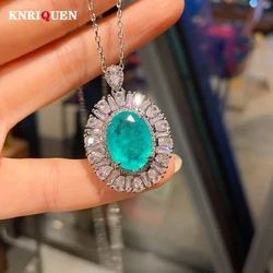 Charms 12*16mm  Paraiba Tourmaline Emerald High Carbon Diamond Pendant Necklace for Women Wedding Party Fine Jewelry Ladies Gift