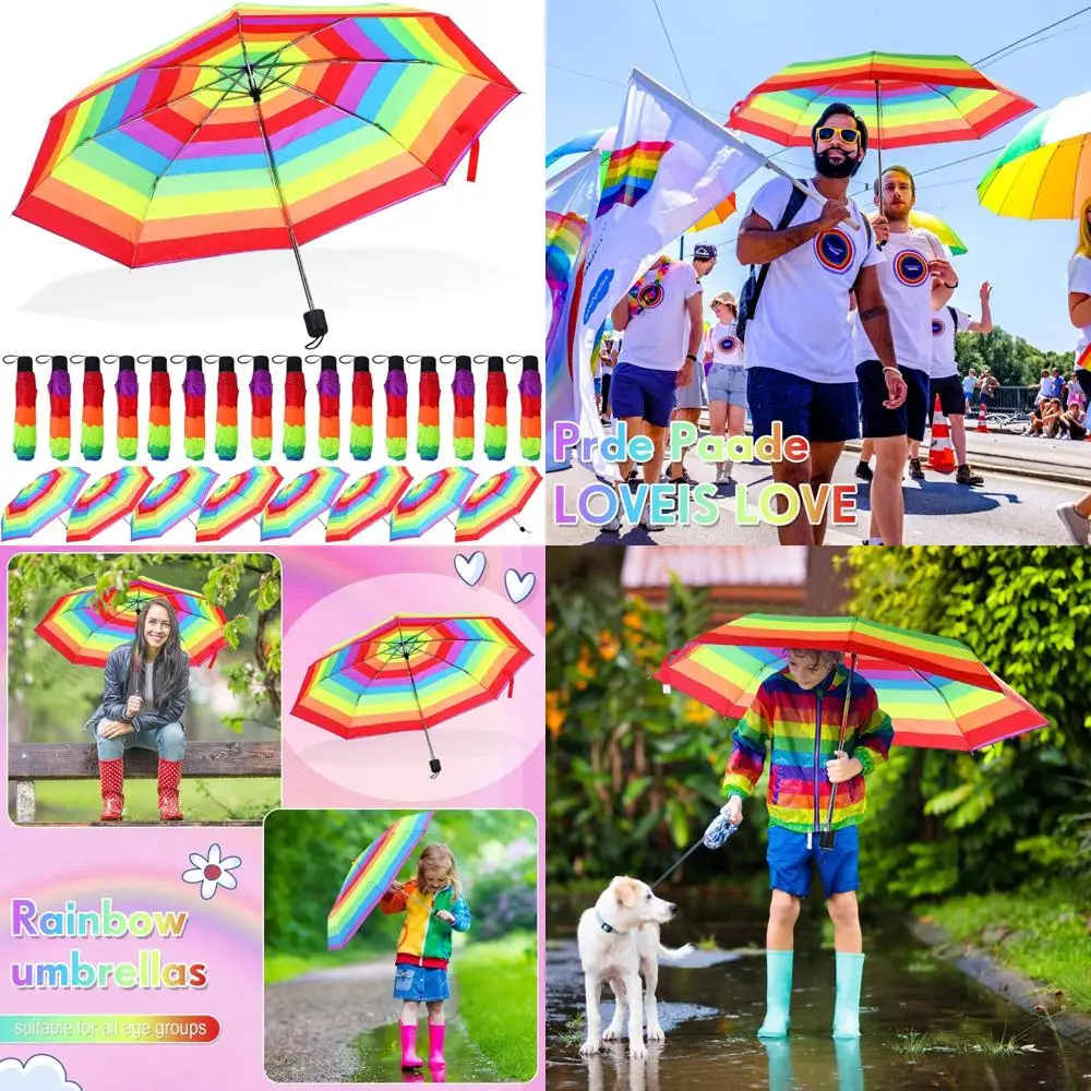 

Compact Tri-Fold Collapsible Rainbow LGBT Pride Umbrellas - 24 Pack Portable Adult Travel Rain Umbrellas for Windy Weather