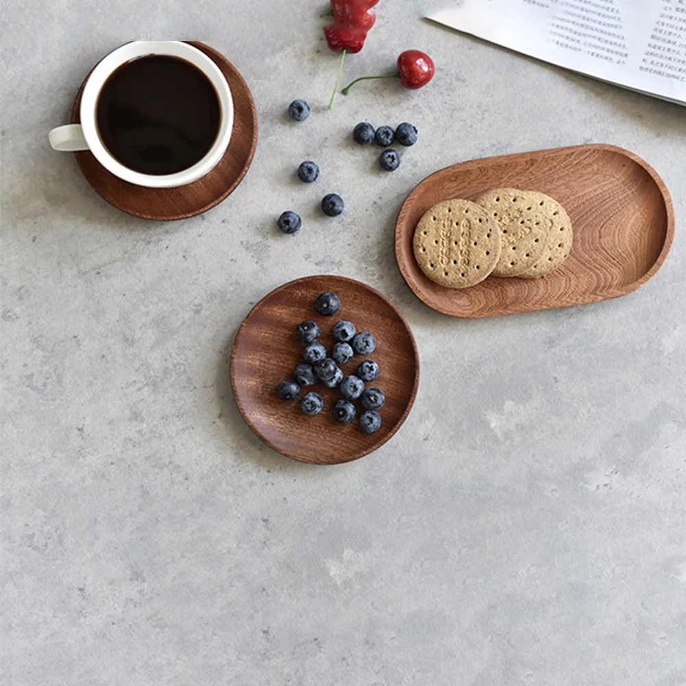 High Quality Wooden Serving Tray Kitchen Accessories Ebony Wood Coffee Tray Saucer Tea Dessert Sushi Fruit Plate Storage Pallet