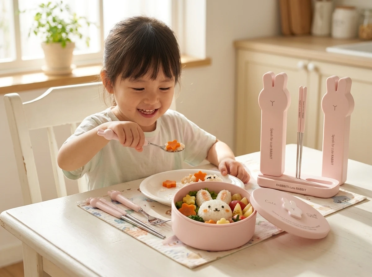 WORTHBUY 3/4PCS Portable Stainless Steel Fork Spoon Chopsticks Cutlery Set with Box for Kids