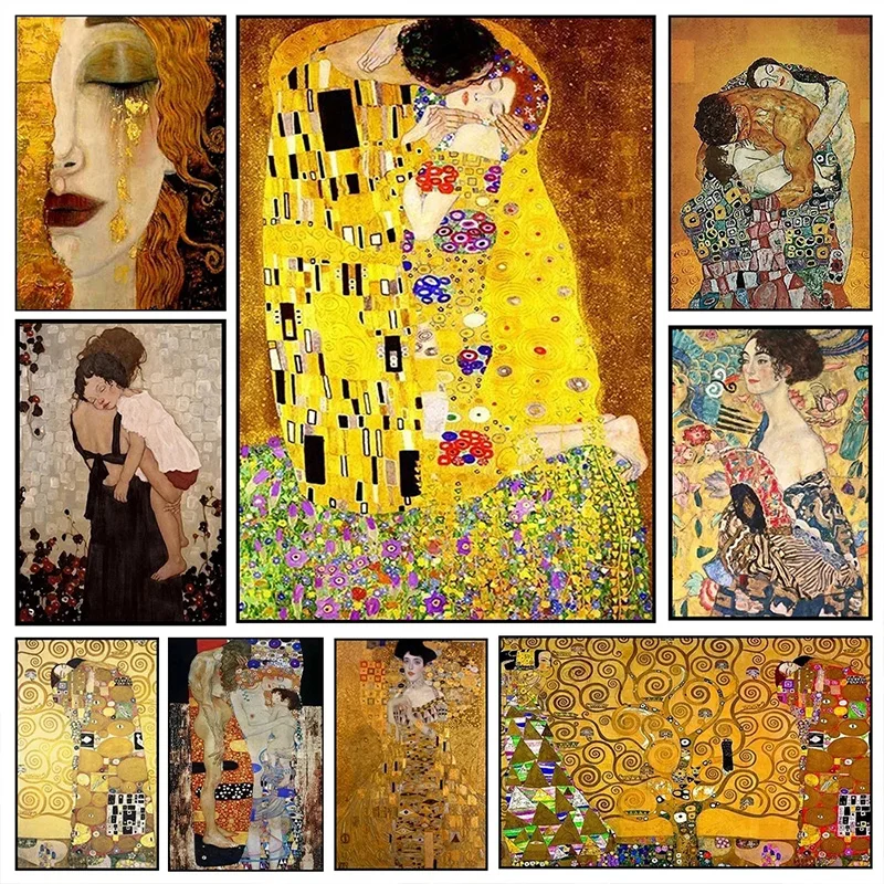 Gustav Klimt Freya Tears Kiss Figure Posters Art Scandinavian HD Pictures Canvas Painting and Prints For Living Room Home Decor