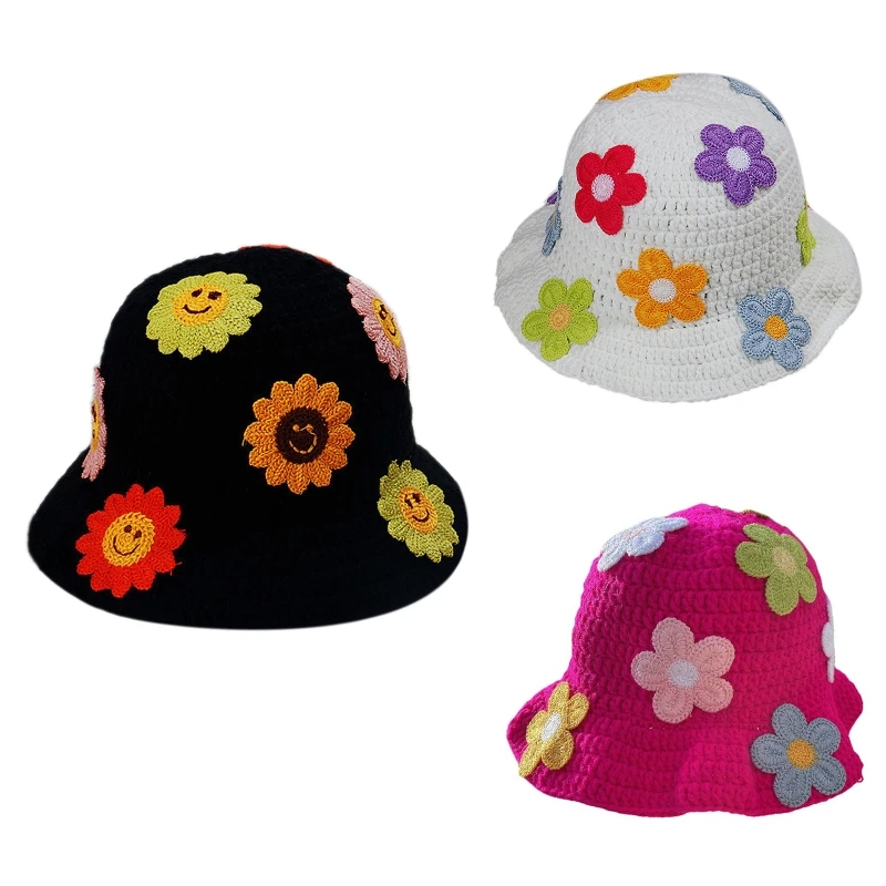 Summer Fisherman Hat for Women Crochet Bucket Hats Flower Decor Wide Brim