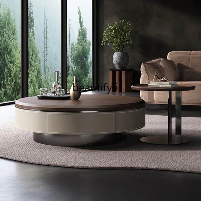 

Small Apartment Retro Style round Living Room Coffee Table Modern Simple and Light Luxury High-Grade Home Minimalist Tea Table