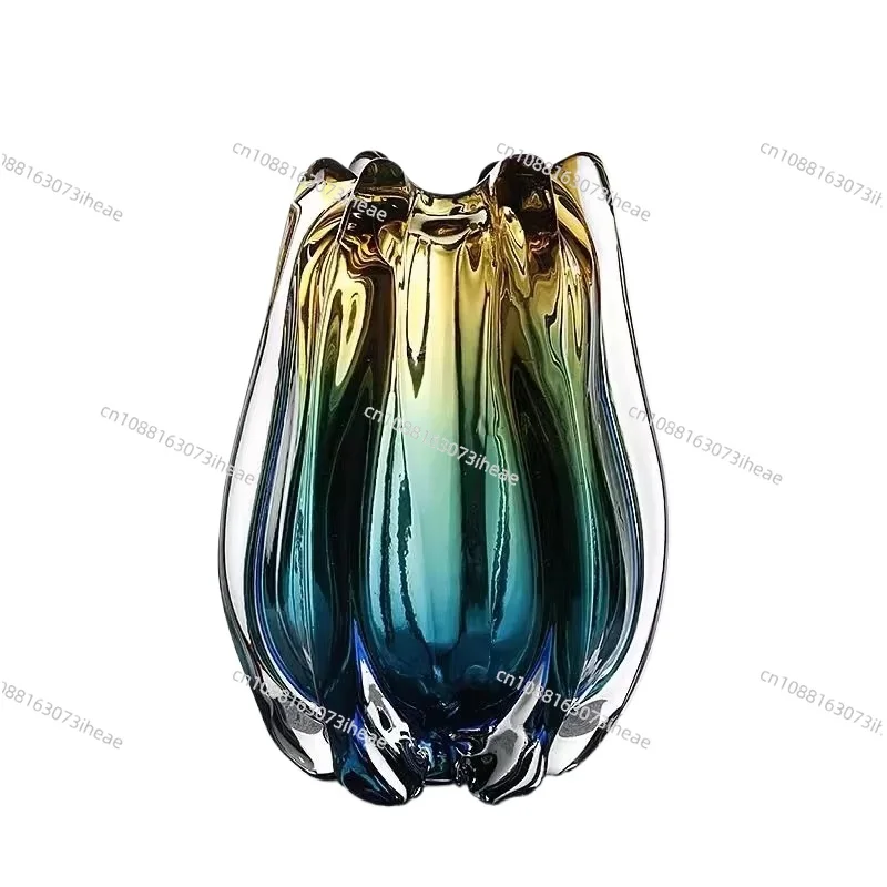 Light Luxury Gradient Glass Vase Living Room Flower Arrangement Vase Soft Decoration Room Decoration Accessories