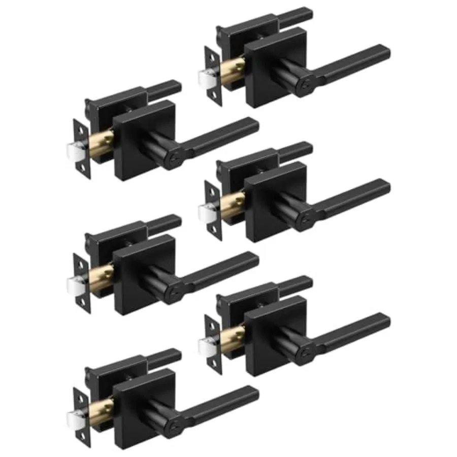 

Pack Square Matte Black s Locksets, Bed/Bath Door Levers Keyless Interior Handles, Reversible for Right and Left Sided Doors Mo