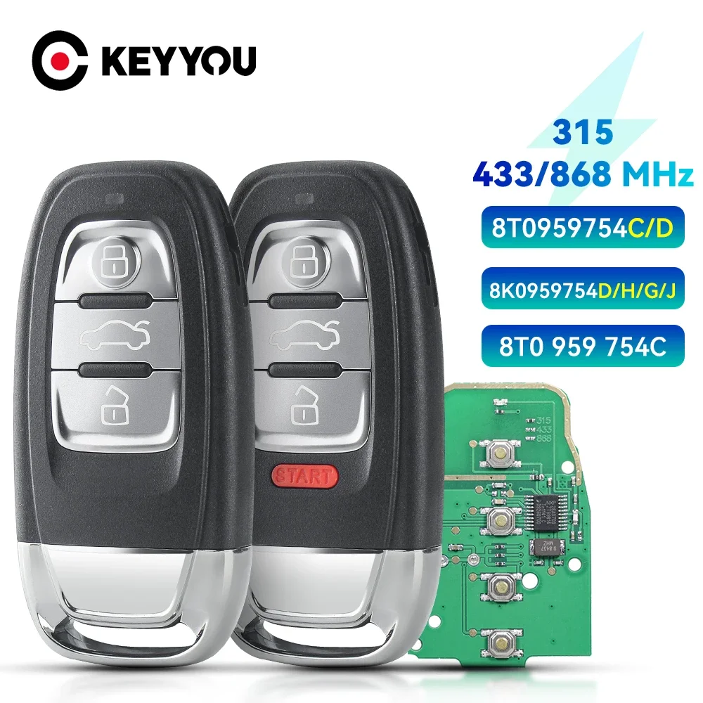 

KEYYOU With Battery Remote Car Key Semi 315MHz/433MHZ/868MHZ 8T0 959 754C for For Audi Q5 A4L A5 A6 A7 A8 RS4 RS5 S4 S5