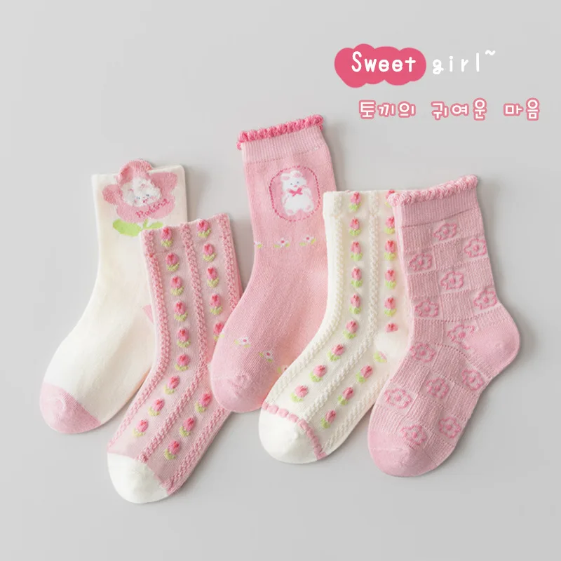 Baby Socks Pink Cotton Socks Cartoon Animals Nice Socks Spring Autumn Girls Socks Mid Calf Length