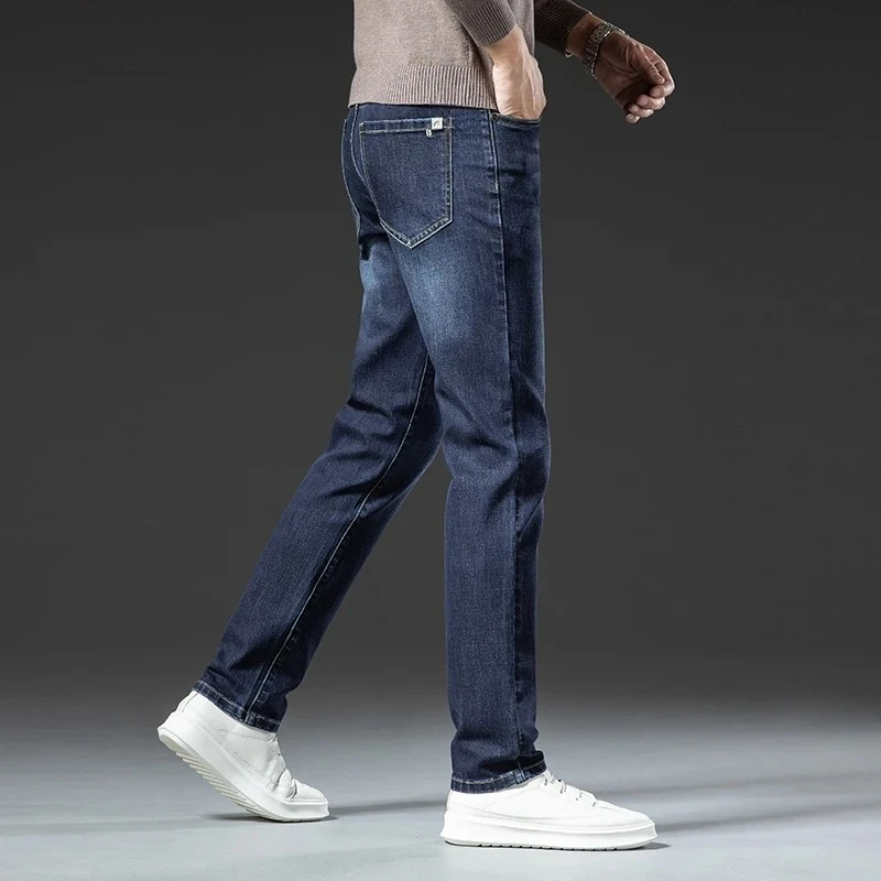 2026 Men Jeans Spring Autumn New Elastic High End Straight Loose Jeans Business Casual Cotton Stretch Denim Pants Male Brand