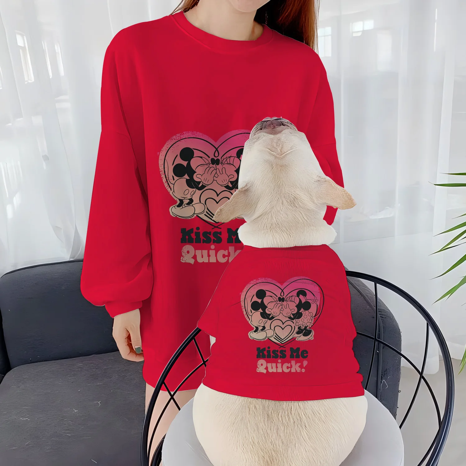 Casual Sweatshirts Dog Clothing Women's Minnie Mouse Round Neck Parent-Child Clothes Long Sleeve Autumn Winter Puppy 2024 Disney