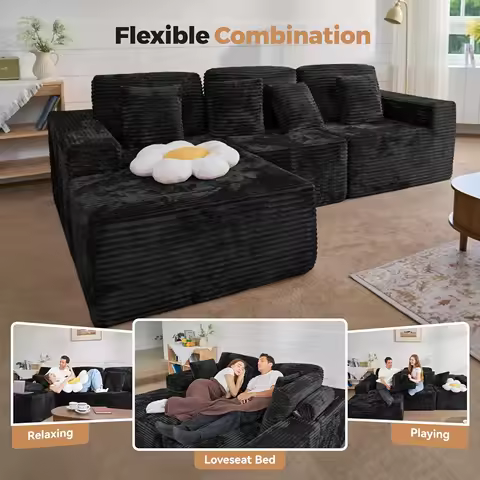 111‘’ Modular Sectional Cloud Couches with L Shaped Chaise, Upholstered Deep Seat Boneless Sofa for Living Room,, Customized