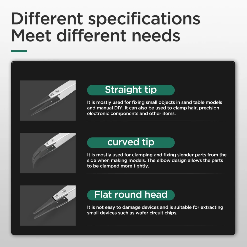 1Pc Anti-Static High Quality ESD Tweezers Replaceable Tweezers Tips Stainless Steel Body Carbon Fiber Conductive Plastic Tweezer