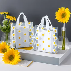 10/20Pcs Gift Bag Printed Flower Daisy Transparent PVC Tote Portable Bag Fashion Packing Shopping Casual Handbag Waterproof Bag