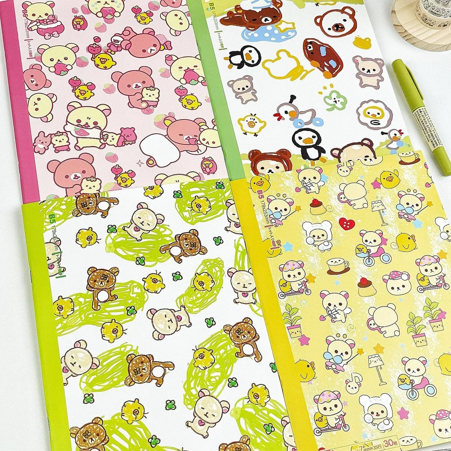 Kawaii Rilakkuma Notebook Ins Style Graffiti Notebook B5 Simple Handbook Horizontal Line Notepad Student Books Gift