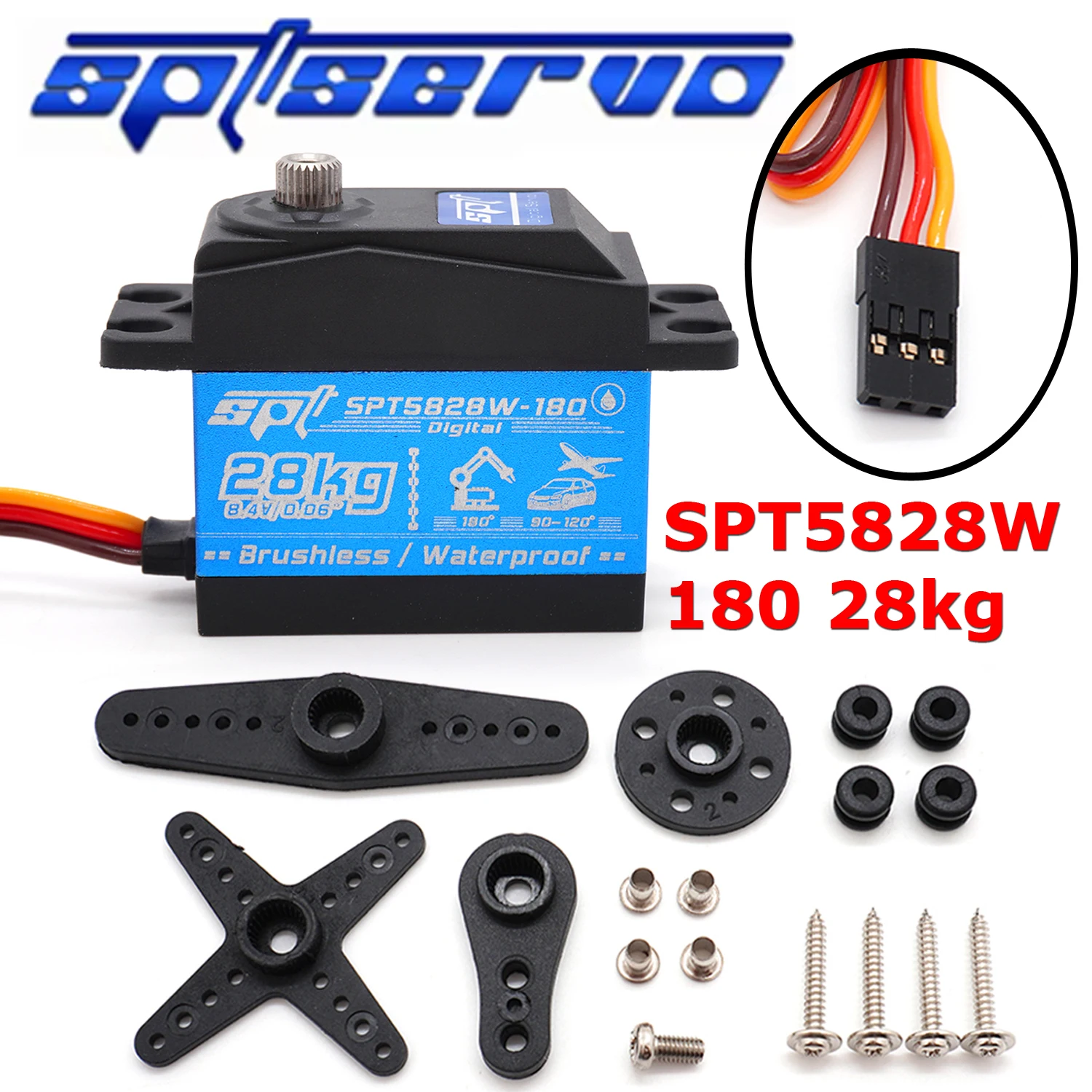 

SPT Waterproof Brushless Digital Standard Metal Gears Servo SPT5828W-180 28kg High Speed for RC Car Drift Fix-Wing Accessories