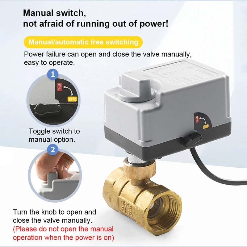 Valvola a sfera motorizzata con interruttore manuale valvole a sfera elettriche a 2 vie in ottone/acciaio inossidabile a 3 fili DC12V/DC24VDC/AC220V