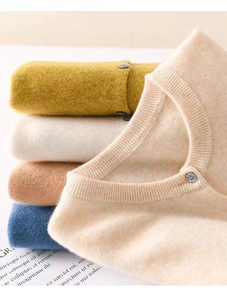 women\'s Cashmere Sweater O-Collar Long sleeve Button Sweater Casual Let ter Cardigan Harajuku Coat Shirt Top Korean Knitwear
