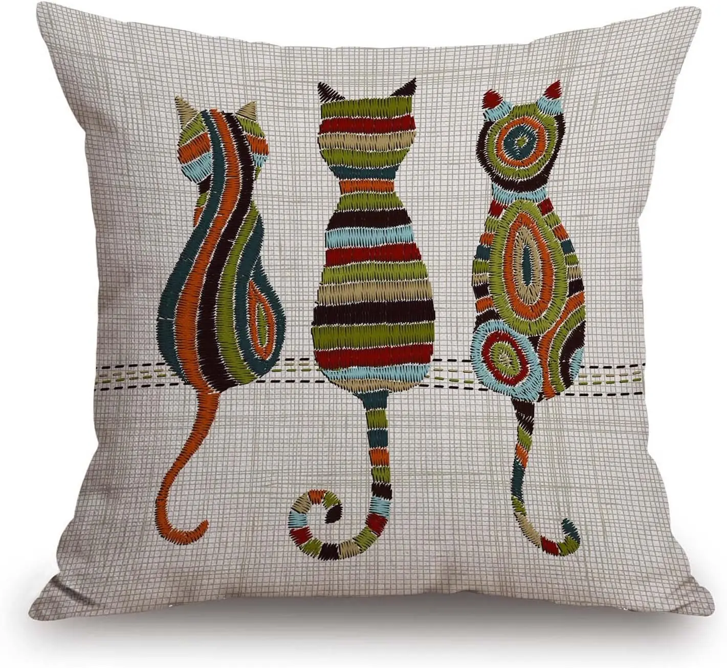 

Cute Animal Cat Throw Pillow Cover Patio Furniture Knitted Design Kitten Family Decorative Cushion Cases Home Décor for Couch Be