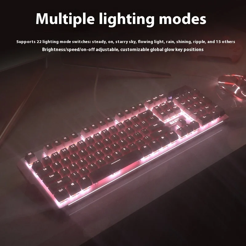 

Custom Honte Snow Moon Girl Pink Mechanical Keyboard 104 Wired Keys Blue Red Axis E Sports Games Cute Girls Suitable Keyboard