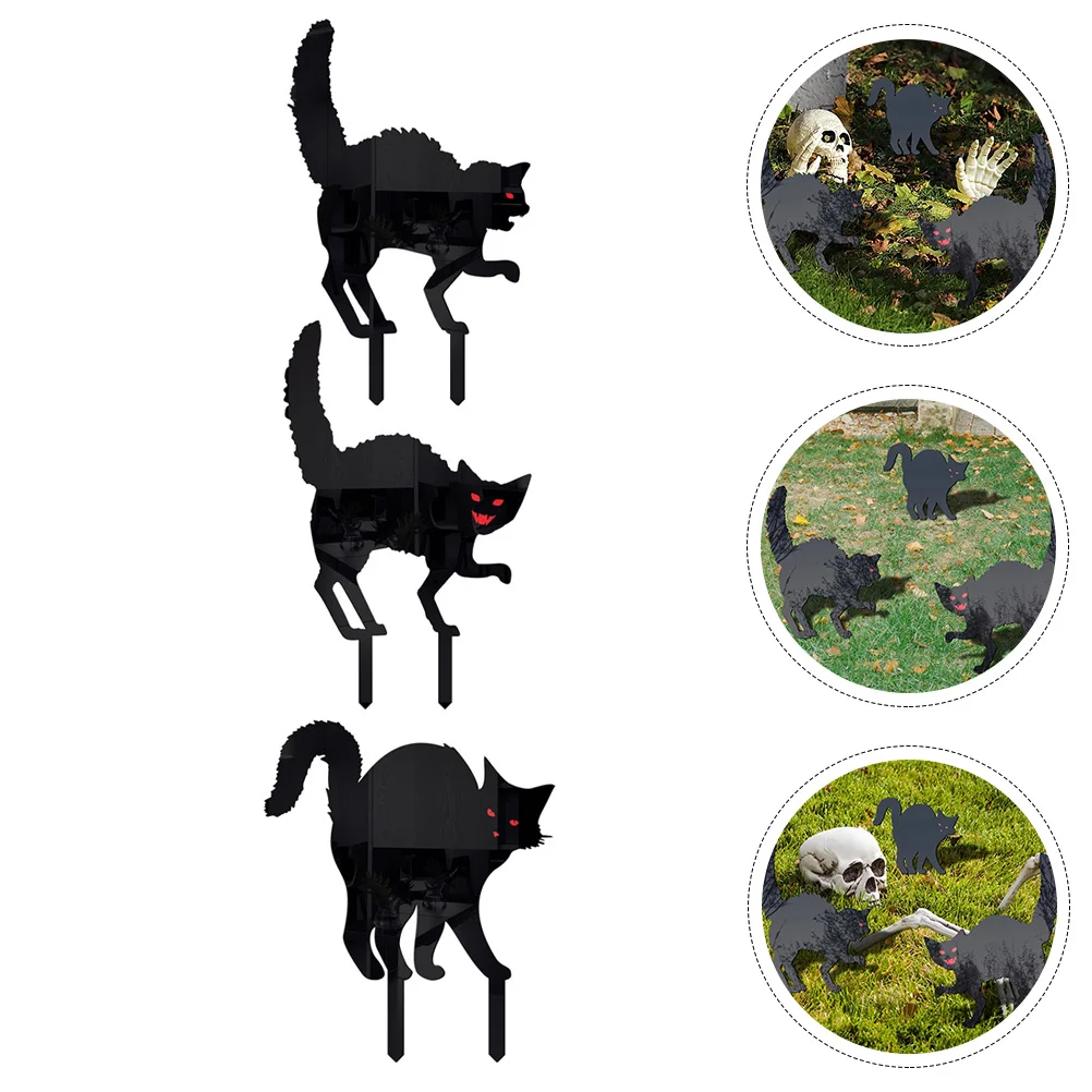 

3 Pcs Garden Black Cat Cuttings Sculpture Halloween Lawn Ornaments Scare Stake Ground Inserted Decor Acrylic Decorations Kitten