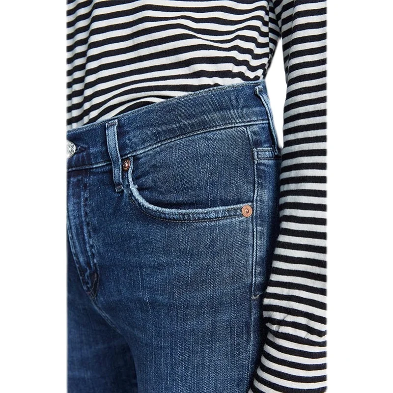 Jeans a vita alta con campana Bot Jeans da donna elasticizzati dimagranti blu intenso a vita alta Pantaloni in denim a nove punti Jeans da donna autunno Faion