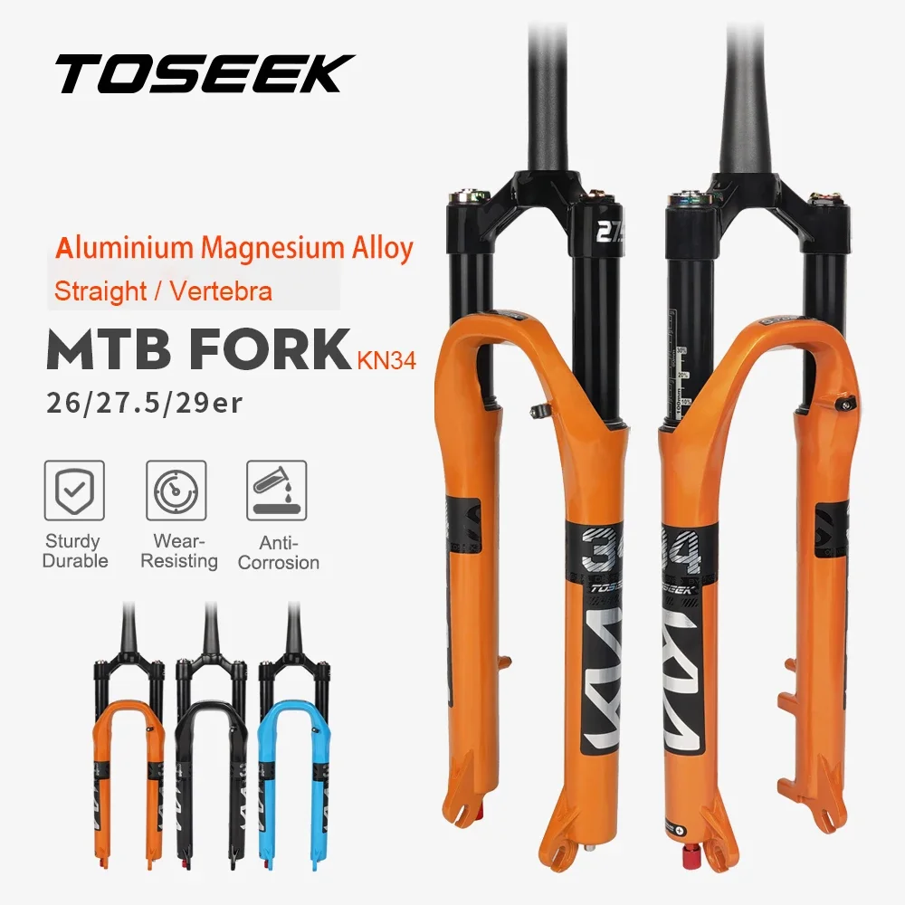 TOSEEK KN34 Magnesium Alloy MTB Bicycle Fork  28.6mm 26/27.5/ 29er Inch Mountain Bike RL120mm Air Suspension  Mtb 29 Accesorios