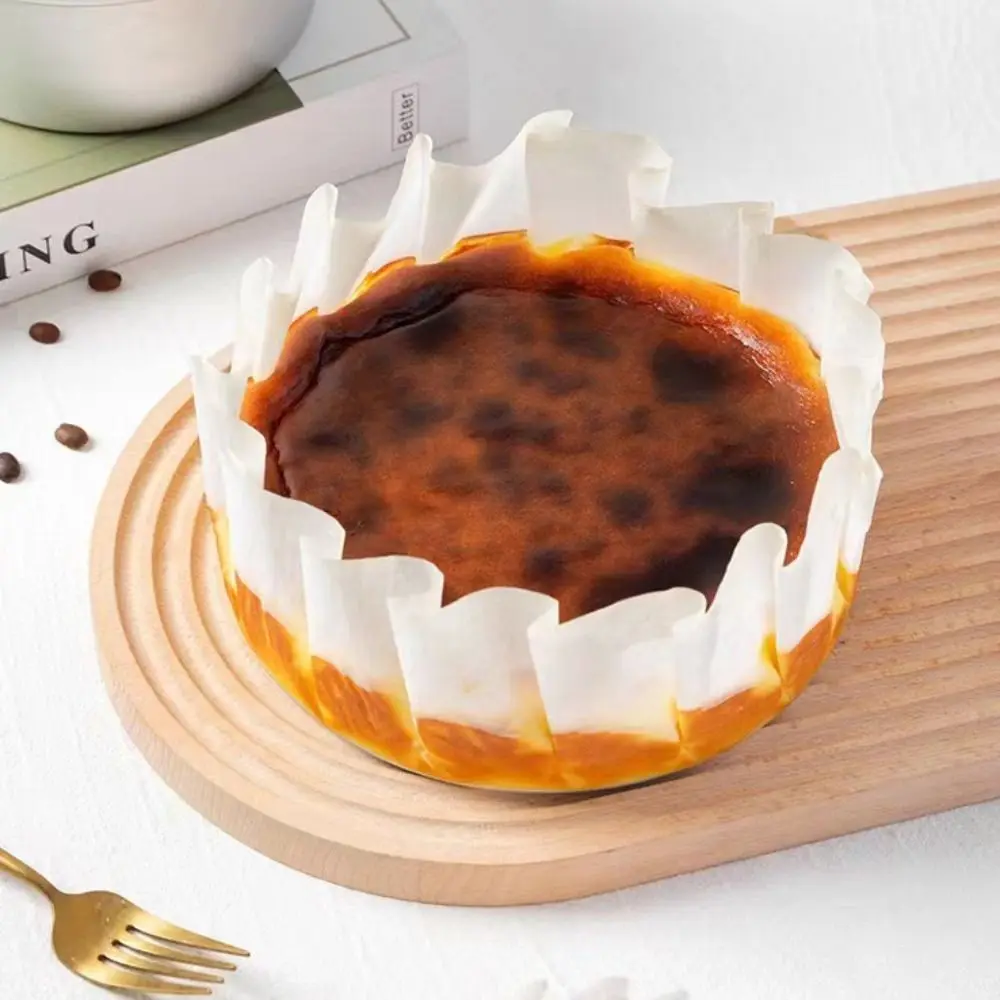 50/100pcs 4/6/8 Inch Basque Cheesecake Oil Paper Tray Non-stick with Ruffled Edges Mousse Cake Wrapper Easy Demoulding Foldless