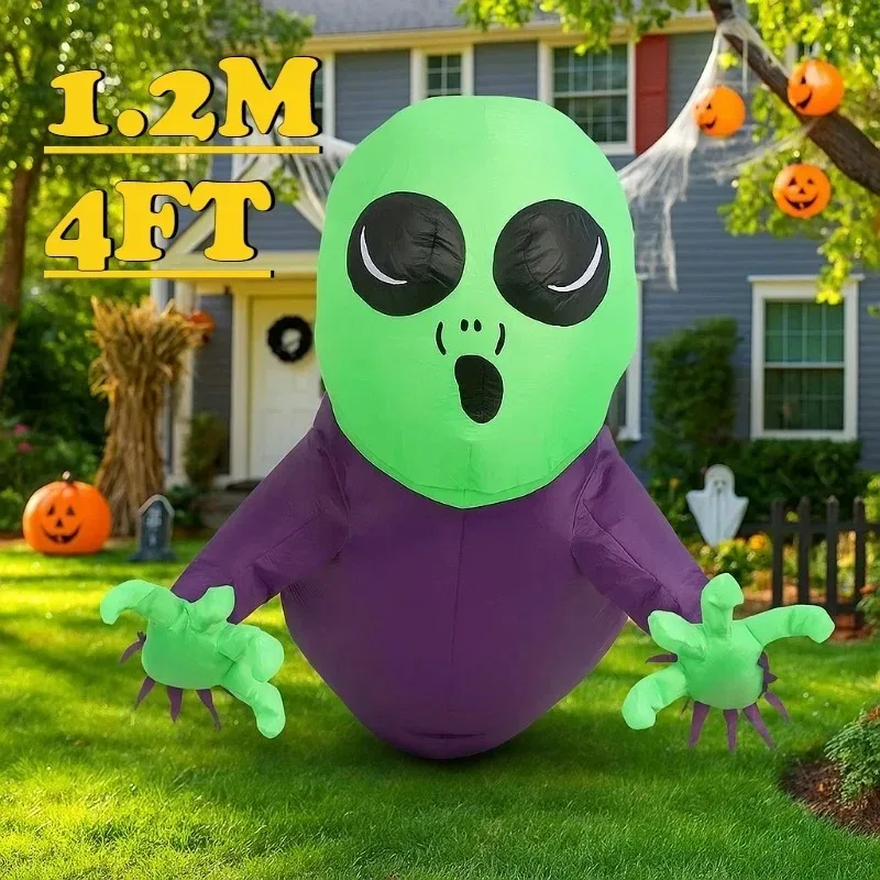 Illuminazione natalizia da 4 piedi Finestra da arrampicata di Halloween Fantasma dalla testa verde Luce a LED Cortile esterno Giardino Terrificante Modello Decor