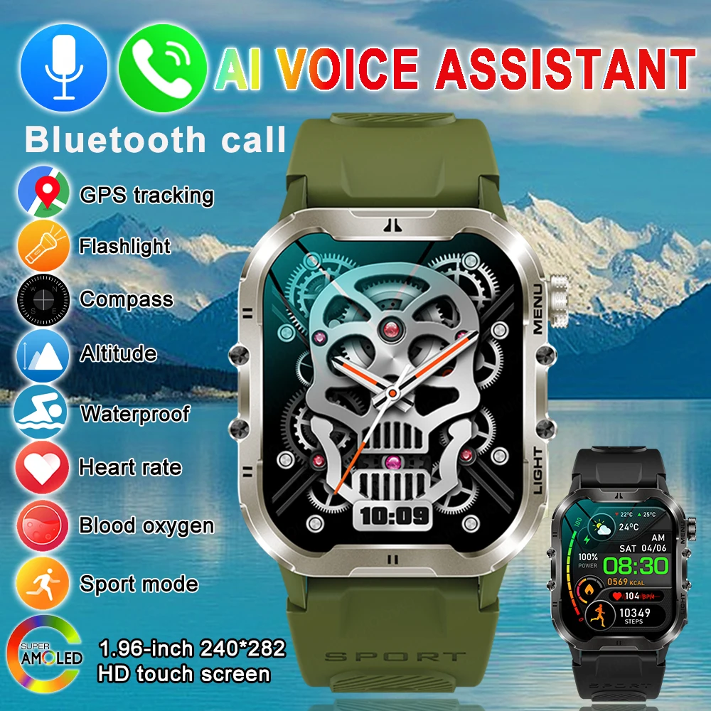 

2024 New 1.96-Inch 240*282 Touch Screen Smart Watch Men 100+ Outdoor Sports Fitness Tracker LED Highlight Flashlight smart watch