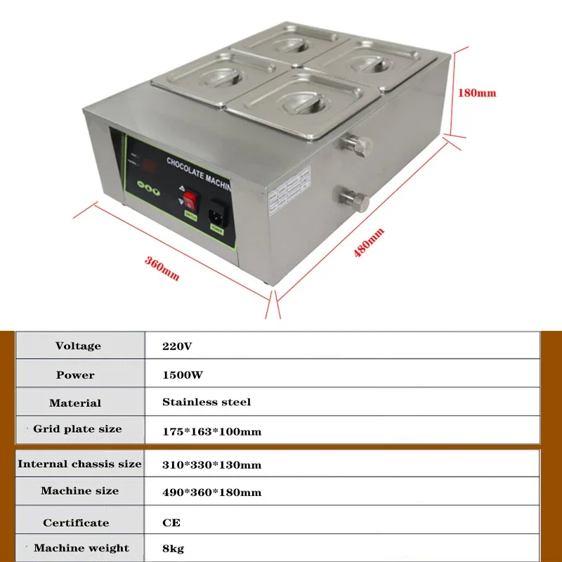 Pot de fusion de chocolat électrique à quatre grilles 220V, contrôle Intelligent de la température, four de maintien de chauffage du chocolat