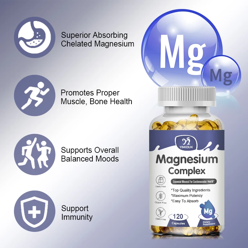 Magnesium Complex Capsule, Magnesium Glycinate, High Absorption, Bone, Heart, Muscle, Immune, Energy, Sleep & Digestion